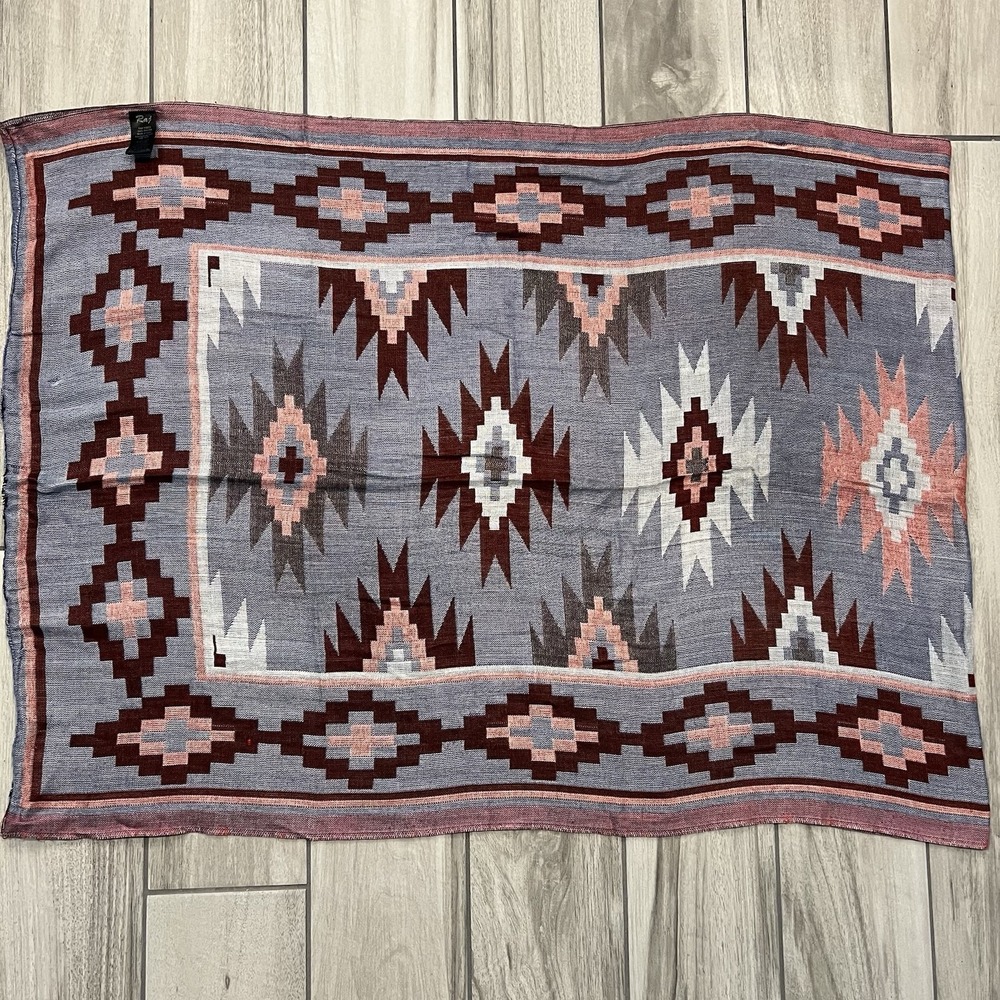 Raj Scarf Women One Size Blue Burgundy Southwestern Geometric Rayon Fair Boho